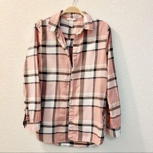 H&M Pink and Black Plaid Button Down Long Sleeve